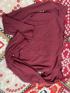 Maroon Ribbed "C'est La Vie" Top