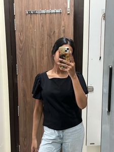 Stylish Black Square Neck frill Sleeve Top