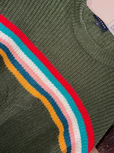 Olive Green Striped Knit Sweater