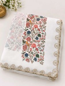 Elegant White Floral Printed Saree