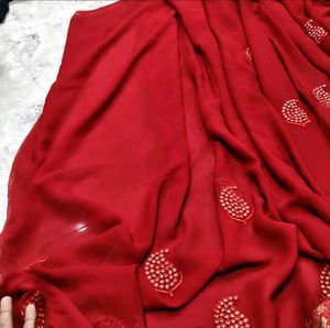 Vibrant Red Embroidered Saree