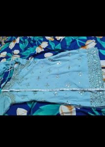 Stunning Blue Mirror Work Sharara Set