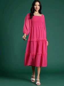 Chic Fuchsia Swiss Dot Tiered Dress