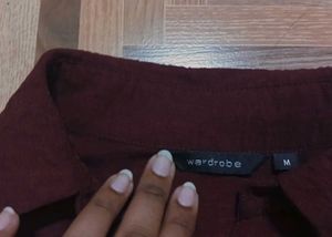 Maroon Collared Button-Up Shirt