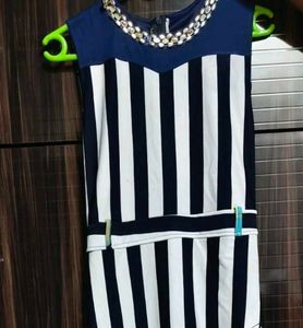 Striped Sleeveless Party Dress, slit dress