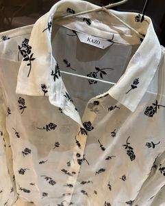 Sheer Floral Button-Up Blouse