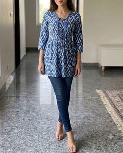 Stylish Blue Ikat Print Kurta