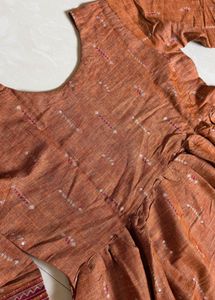 Orange Kurta with Embellished Neckline