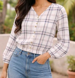 Chic Plaid V-Neck Button-Up Top