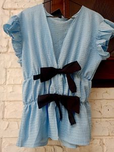 Cute Blue Smocked Top with Bows