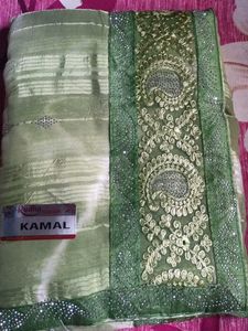 Elegant Green Embroidered Saree