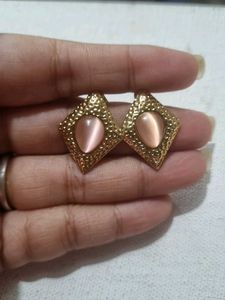 Anti Tarnish Gold Tone Diamond Shape Earrings