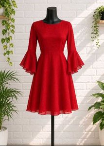 Elegant Red Bell Sleeve Dress