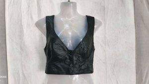 3206. Black Faux Leather Crop Vest