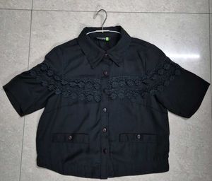 Elegant Black Lace Trimmed Blouse