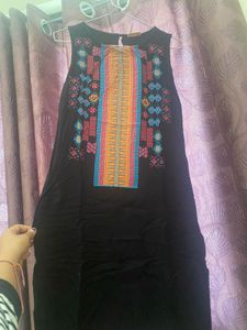 Black Embroidered Sleeveless Dress