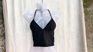 12249. Chic Black Halter Neck Crop Top