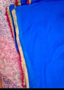 Blue Saree  Pink &amp; Gold Border with blouse✨️✨️