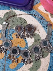 Oxidised Mirror Necklace and Earring Set