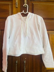 White Cropped Zip-Up Hoodie