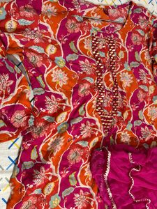 Rani Flower Print Kurta Dupatta Set