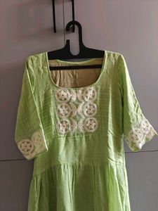 Chic Lime Green Tiered Embroidered Gown