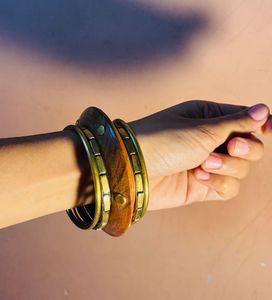 Boho Wooden &amp; Brass Bangles Set