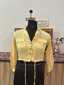Yellow Cropped Shirt with Drawstrings