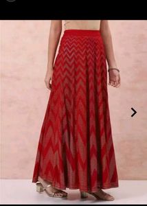 Red and Maroon Ethnic Skirt with Golden Print