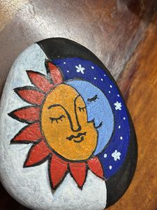 Hand-Painted Sun and Moon Rock Art