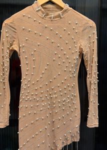 Beaded Sheer Mini Dress