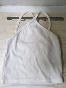 White Ribbed Halter Neck Tank Top