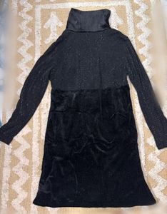 Elegant Black Turtleneck Velvet Dress
