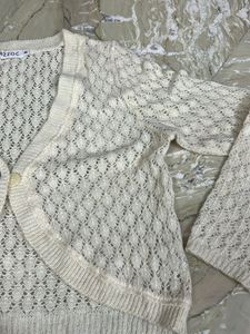 Cream Cable Knit Cropped crochet Cardigan