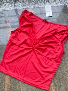 Red Off Shoulder Ruched Top