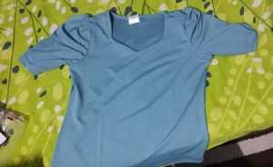 Combo Offer Of Blue Puff Sleeve Top&amp; Black Jeans