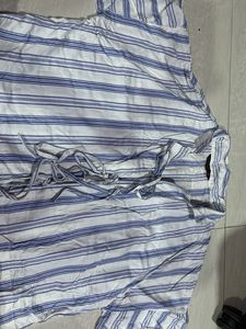 Blue and White Striped Tie-Up Top