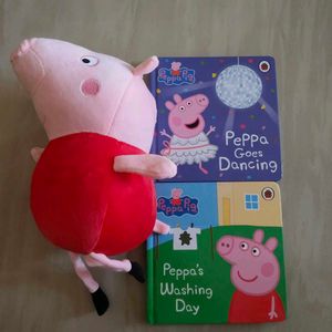 combo of plush toy with 2 peppa board bo