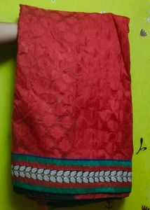 Red Saree with Embroidered Border