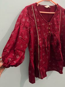 Maroon Printed Kurta