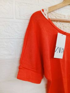 Orange Top with Lace Back Detail