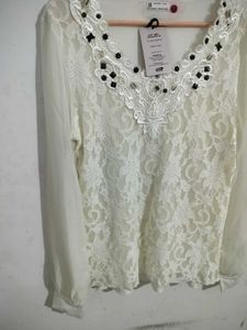 Elegant White Lace top with Embellishments