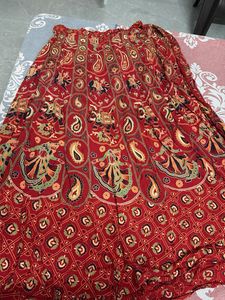 Red Printed wrap around Skirt
