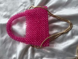 Pink Beaded Mug Bag