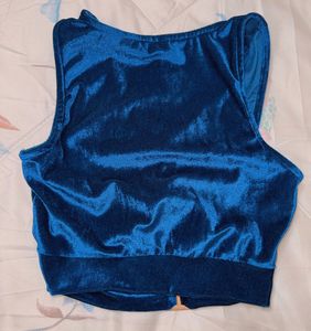 Velvet Ruched Crop Top with Buckle Detail