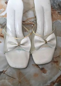 Chic White Bow Heeled Mules