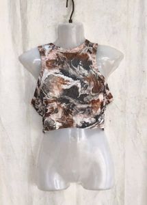 101810. Marbled Print Ribbed Crop Top