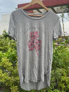 Grey T-Shirt with Floral Print