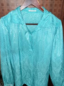 Elegant Teal Leaf Print Shirt🩵