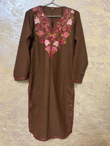 Kashmiri Embroidered Brown Kurta